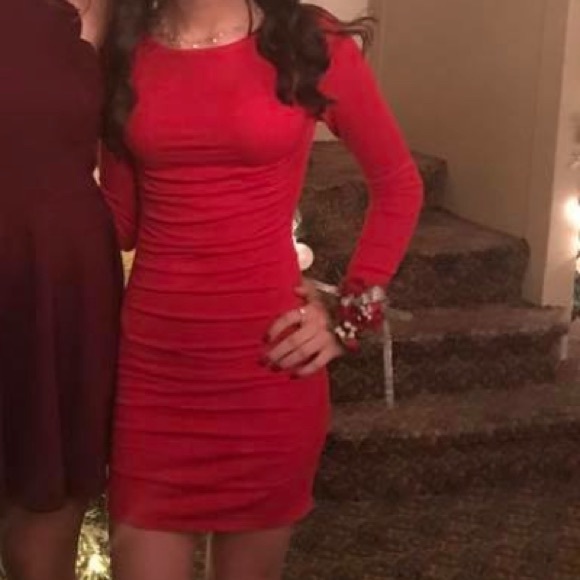 tight red dress long sleeve